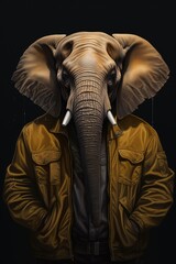 Elephant wearing jacket portrait