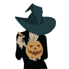 Witch and pumpkin in simple flat style