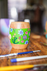 typical argentinian mate with hand-painted coloured flowers