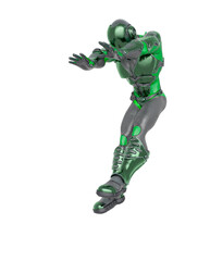 futuristic astronaut was hitted by the explosion in white background