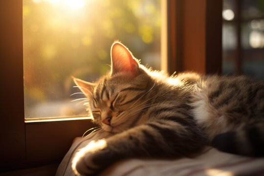Kitty cat kitten sleeping pillow window sun