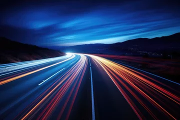 Fototapeten Moving car lights on highway at night long © Tymofii