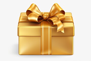 Realistic gold gift box with ribbon