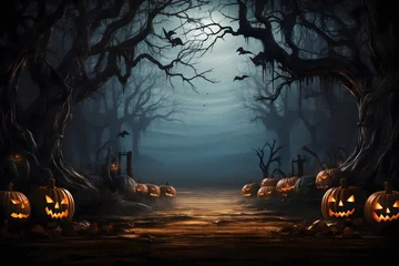 Foto op Aluminium scary spooky halloween season, monster skull and crossbones halloween witch with pumpkin, halloween and October background  © fadi