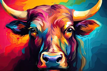 Fotobehang Vibrant color bull head illustration © Tymofii