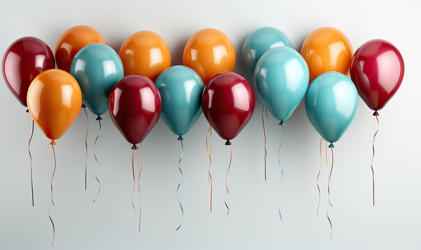 Colored greeting balloons on a white background.