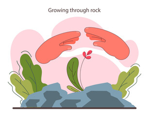 Resilience. Flower growing through a rock. Mental or emotional strength