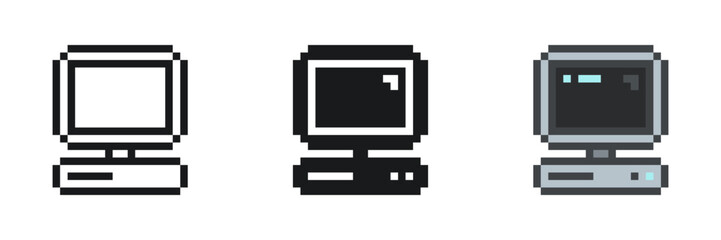 Pixel Art Style Retro Slim Computer Icon Set