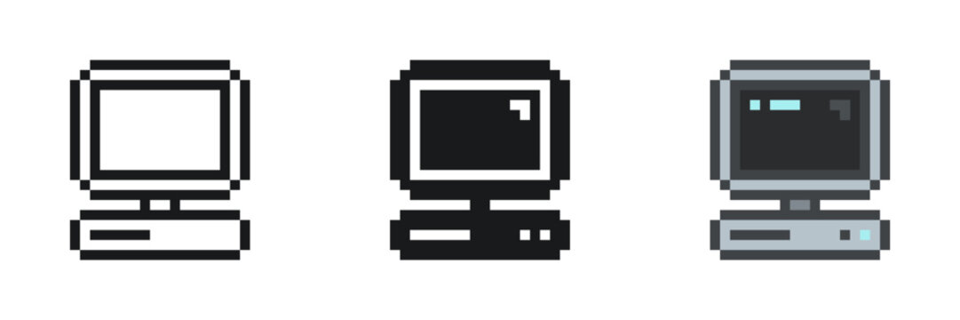 Pixel Art Style Retro Slim Computer Icon Set