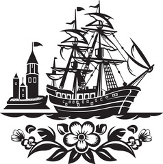 Sailboat Black And White, Vector Template for Cutting and Printing