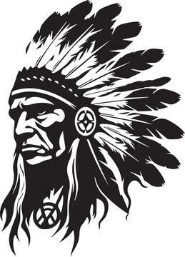 Native Americans Black And White, Vector Template for Cutting and Printing