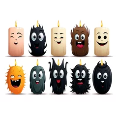 Fotobehang Set of cartoon candles with different faces and hair on them. © valentyn640