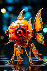 Glass figurine of fish on table.
