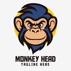 Icon badge emblem, cool monkey head mascot logo, and ape animal template for sports and esports.
