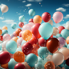 Multi-colored balloons filled with helium