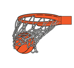 Basketball ball through a net - obrazy, fototapety, plakaty