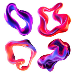 Bold colorful liquid circle shapes set isolated. Iridescent wavy melted substance on transparent background png. Ai generated	