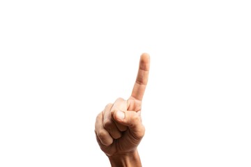 Black male right hand sign for number one isolated on white background.