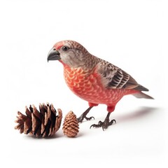 Red crossbill bird isolated on white background.