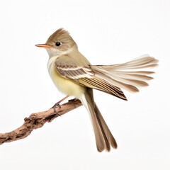 Willow flycatcher bird isolated on white background.