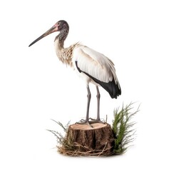 Wood stork bird isolated on white background.