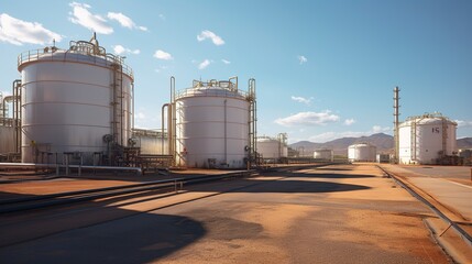 Obraz premium Oil refinery from industrial zone, oil and gas petrochemical industry, oil and gas storage tank pipeline steel oil refinery.