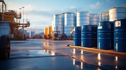 Oil refinery from industrial zone, oil and gas petrochemical industry, oil and gas storage tank pipeline steel oil refinery.