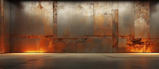 an empty abstract architectural room with rusted metal sheets