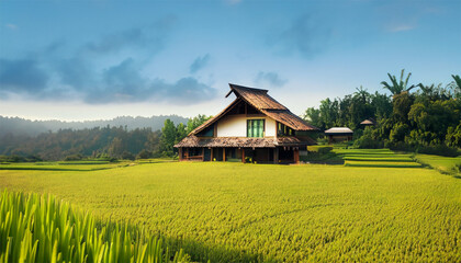 landscape rice field with house