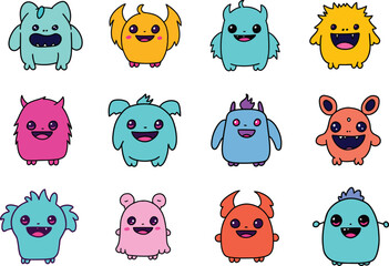 Vector Illustration Set Cute Monster Simple