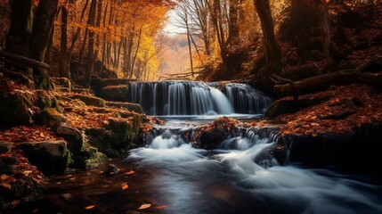 Beautiful waterfall in the autumn forest