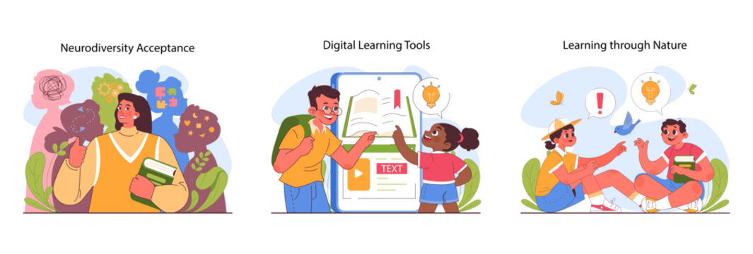 Child cognitive development set. Process of kids intelligence, creativity