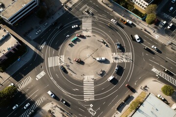 Birds-eye view of a traffic circle. Generative AI