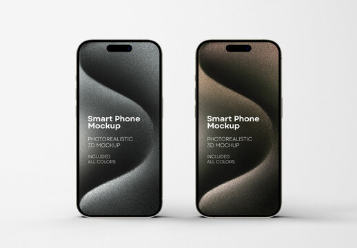 Minimal Smartphone Mockup &ndash; Dual Front View with Matte Finishes on Neutral Background for Elegant Mobile Interface Display