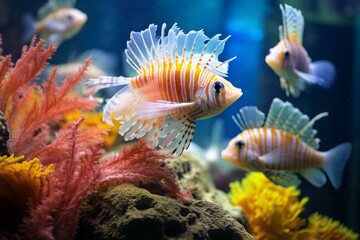 Underwater creatures in the aquarium. Generative AI