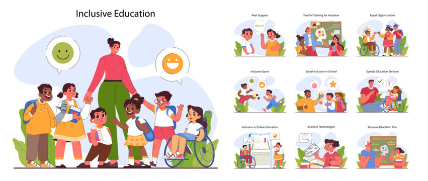 Inclusive education set. Equal educational opportunities and accessible
