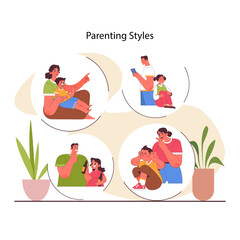 Parenting styles. Different children raising methods. Authoritative