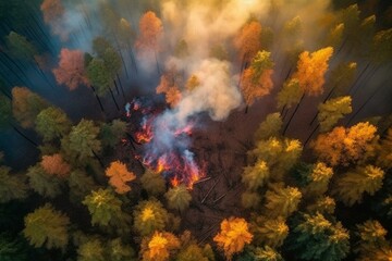 Fototapeta na wymiar Fire in the forest. Aerial view of burning trees. Generative AI