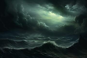 Rough sea with dark clouds. Generative AI
