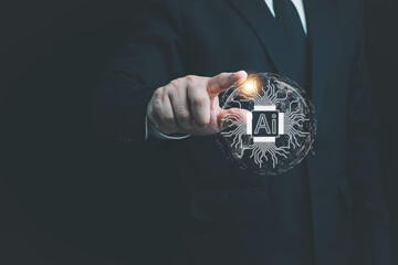 Artificial Intelligence, Chatbot Chat with AI, man using technology smart robot AI, artificial...