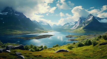 Naklejka na ściany i meble Beautiful panorama of amazing Norwegian nature