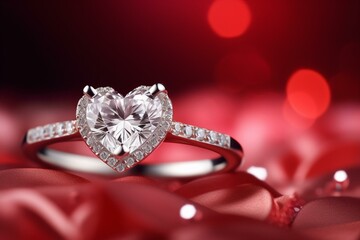 Valentine's Day diamond ring on jewelry background. Generative AI