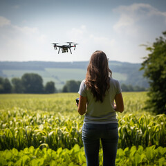 female farmer with drone