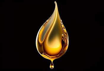 Single drop of honey on a transparent background, oil drop, golden liquid drop. Generative AI