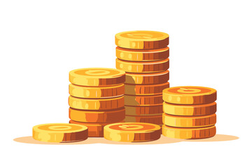 Stack of golden coins vector illustration on white background, cent, penny cash, money increase.