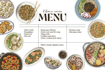 Chinese menu template with traditional dishes