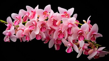 Boat orchid flower spike with pink flowers, close-up - obrazy, fototapety, plakaty