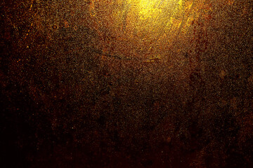 Black dark golden orange red brown shiny glitter abstract background with space. Twinkling glow...