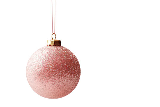 Christmas ball, Pink Xmas bauble, glitter decoration isolated on transparent white background, png
