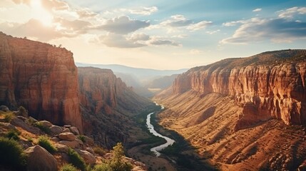 canyon view in summer. Colorful canyon landscape at sunset. nature scenery in the canyon. amazing nature background. summer landscape in nature,  canyon travel in the great valley - obrazy, fototapety, plakaty